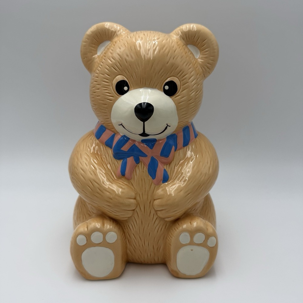 Vtg Ceramic Teddy Bear Coin Bank Nursery Decor 1980s Baby Piggy Bank 9 In Tall